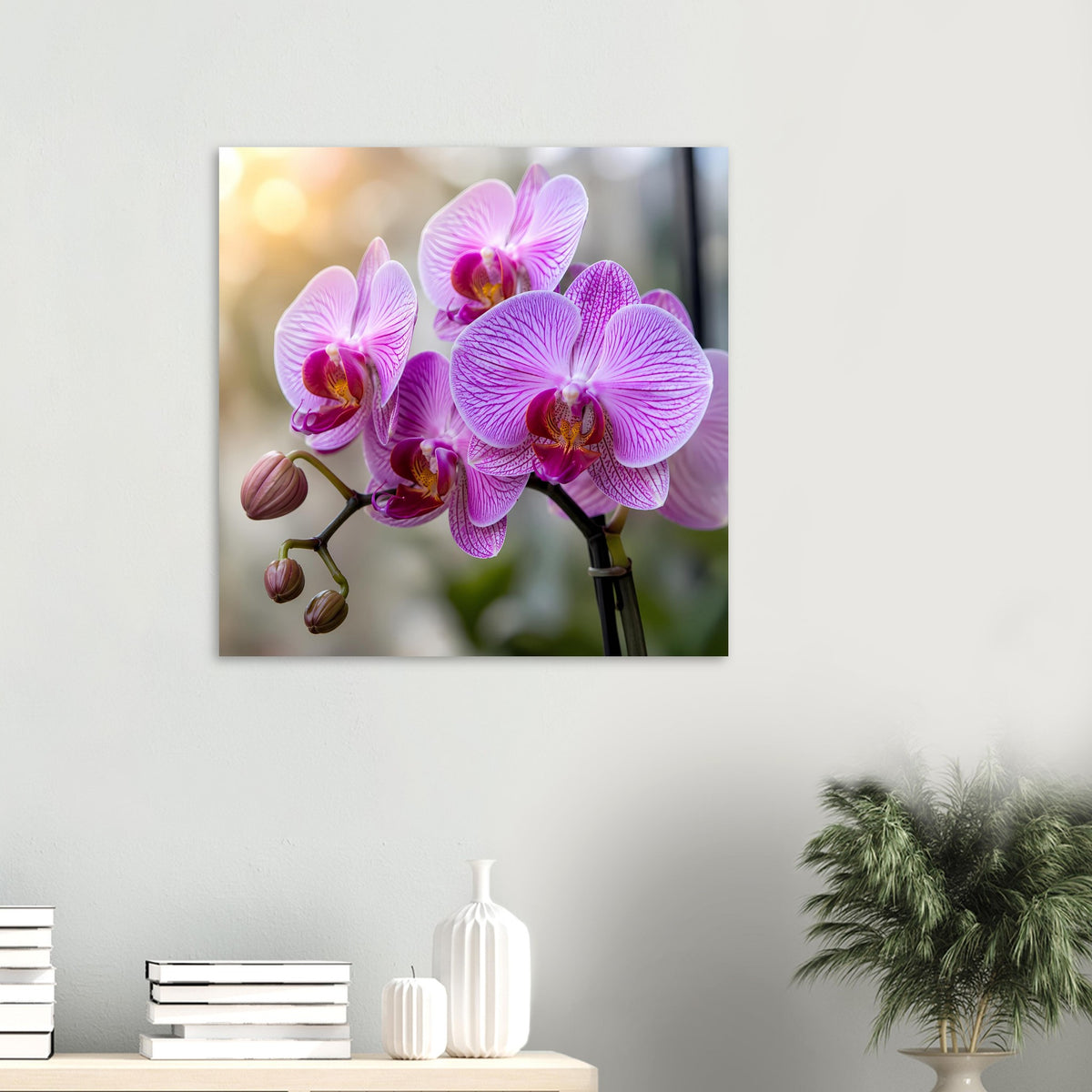 Orchideenblüten-Poster im Querformat mit lilafarbenen Phalaenopsisblüten und Knospen