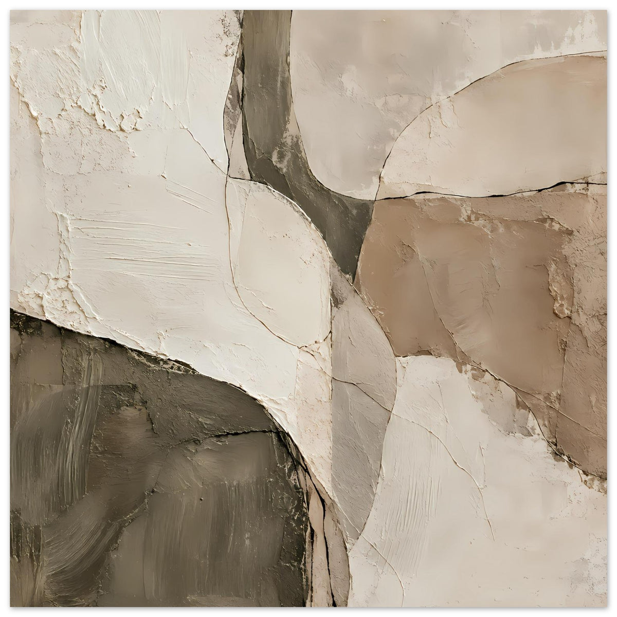 Quadratisches Kunst-Poster mit abstrakter Struktur in Creme, Beige und dunkelbraunem Grau