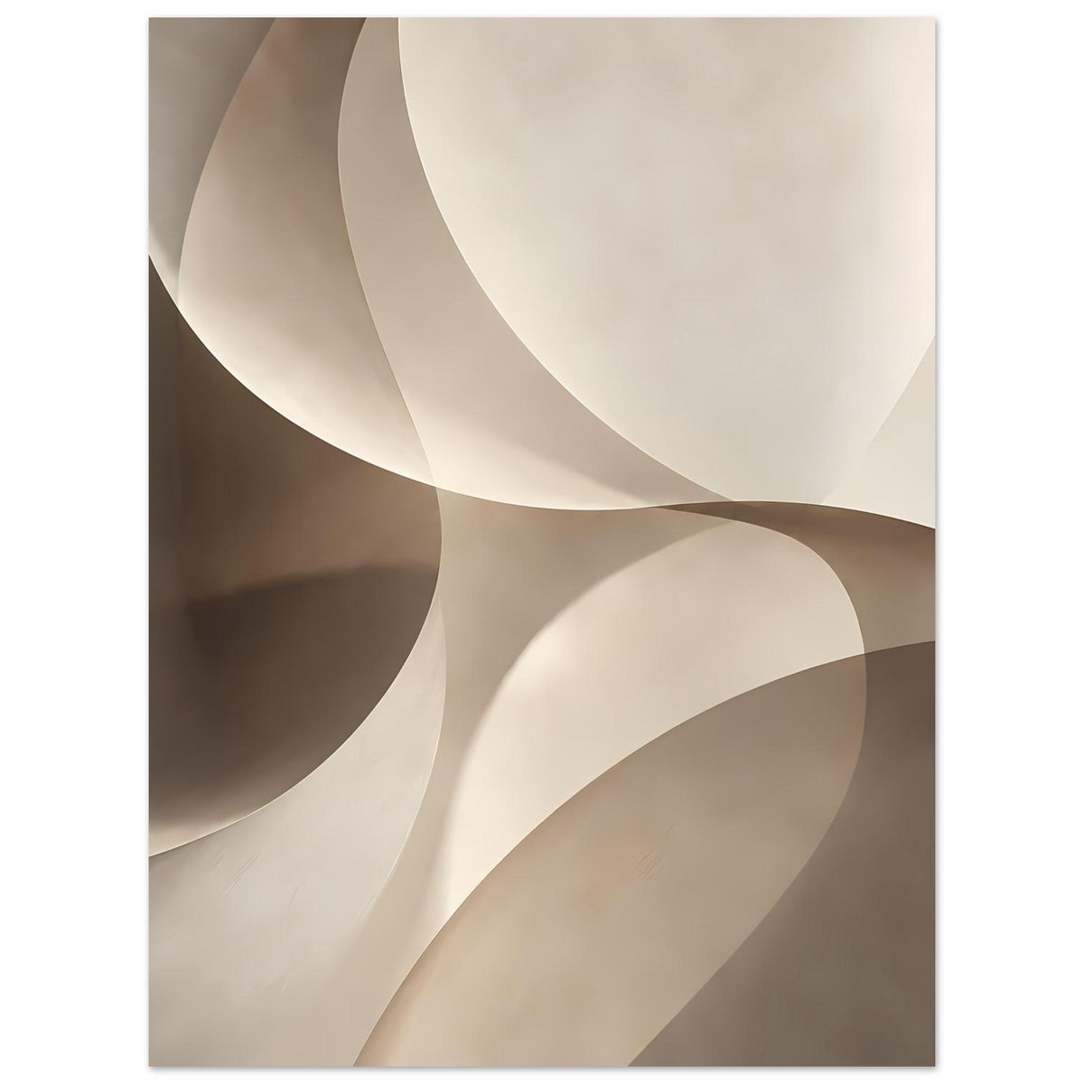 Kunstposter im Hochformat mit sanften Wellenflächen in Creme und hellem Braun