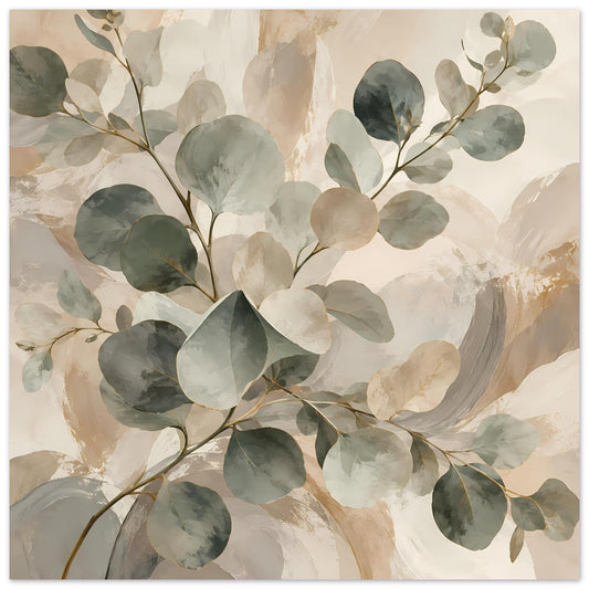 Botanisches Poster mit Aquarellblättern in Salbeigrün und Beige, abstrakter Blattzweig