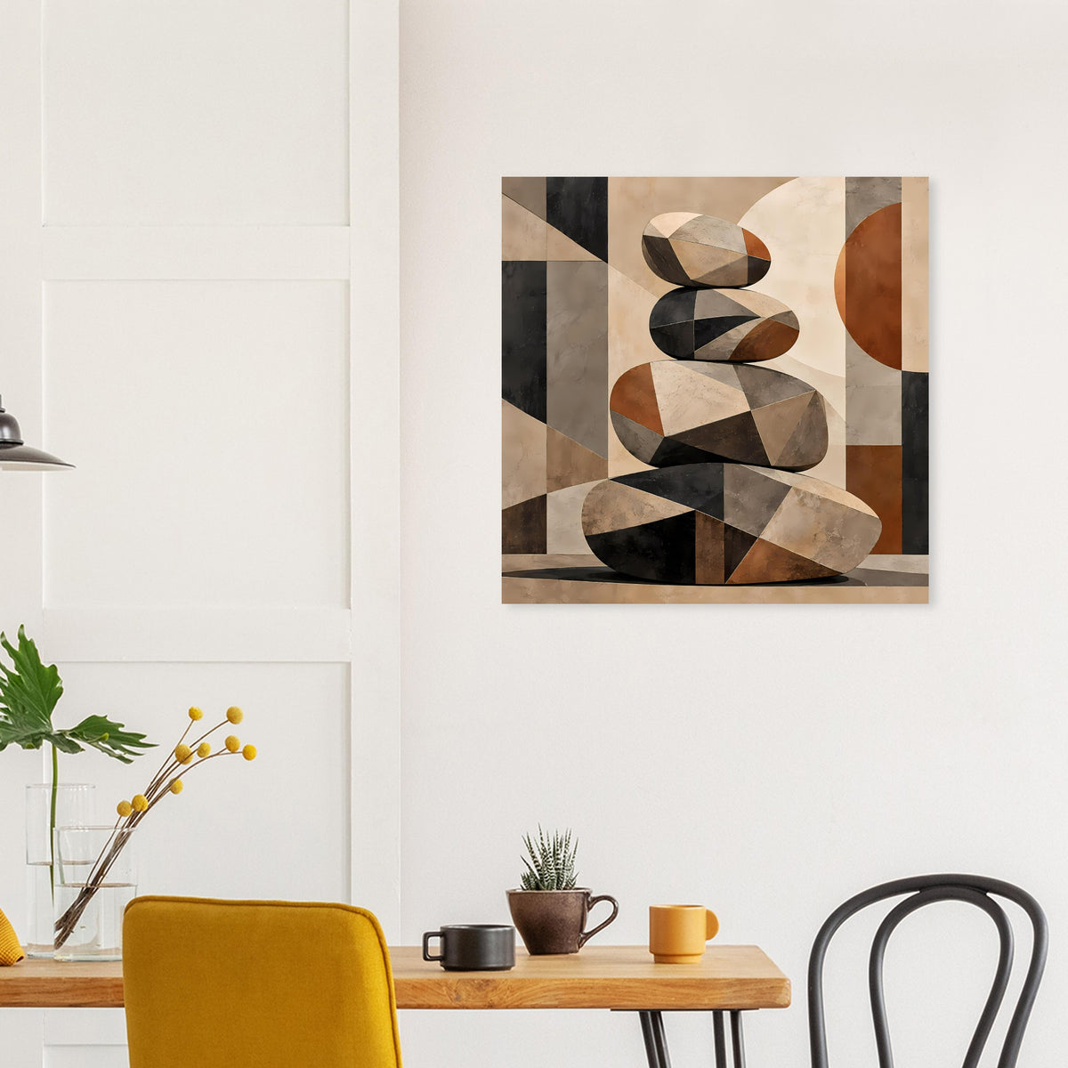 Quadratisches Poster mit geometrischen Steinlagen in Beige, Braun und Schwarz