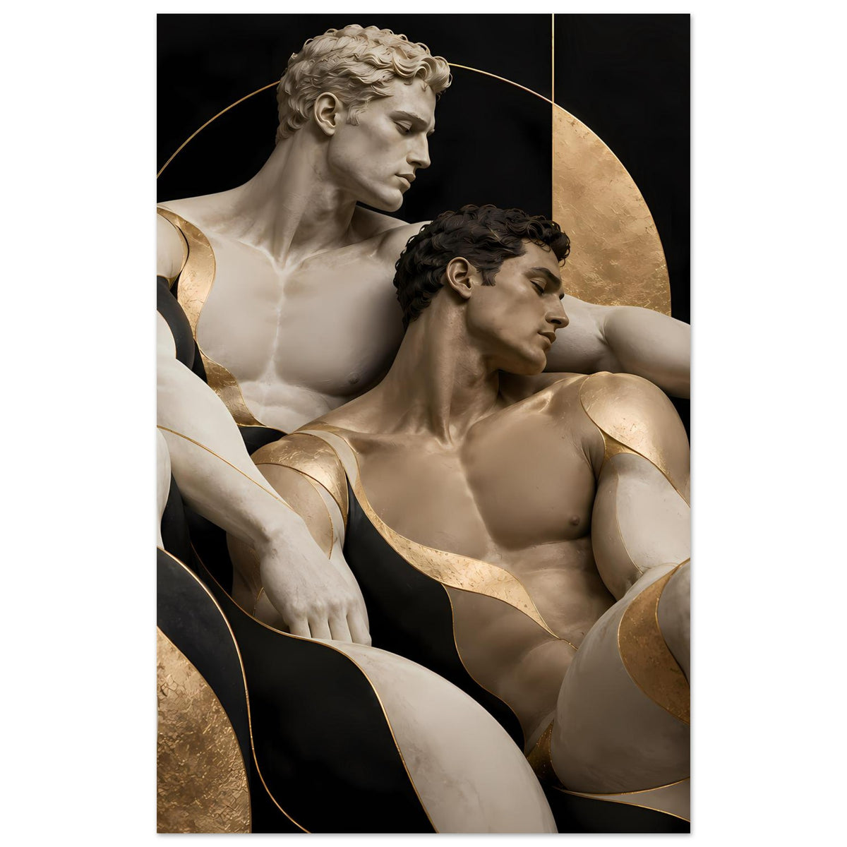 Sculptural Poster mit Akt-Figuren in Schwarz und Gold, engerer vertikaler Zuschnitt
