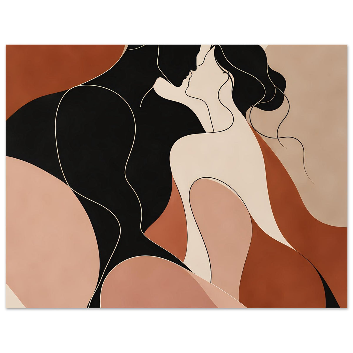 Abstraktes Liebespaar-Poster, horizontaler Ausschnitt, Figuren in Schwarz und Beige