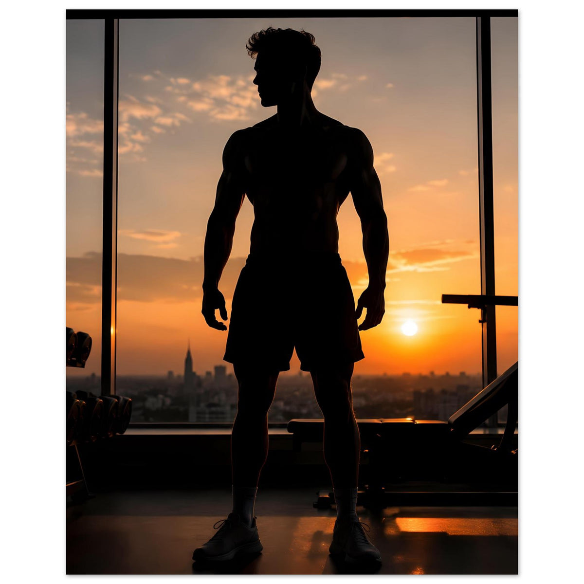 Fitness-Poster mit Sportler-Silhouette, seitliche Ansicht, ganzer Körper im Druck