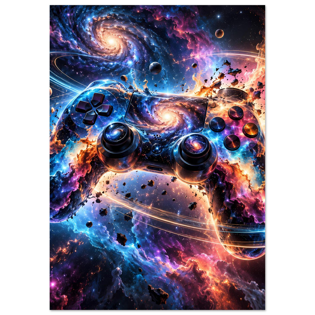 Poster mit Galaxie-Gaming-Controller, Hochformat, Nahansicht des Controller-Motivs
