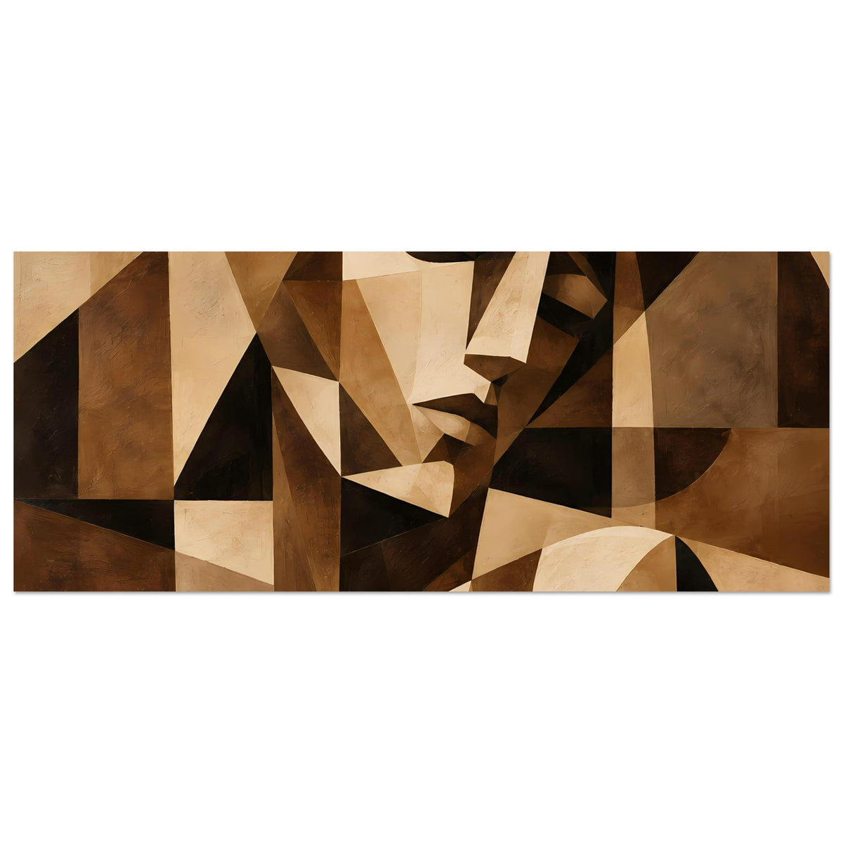 Abstraktes Kunstposter (Querformat), Ausschnitt mit kubistischen Flächen in Braun und Beige