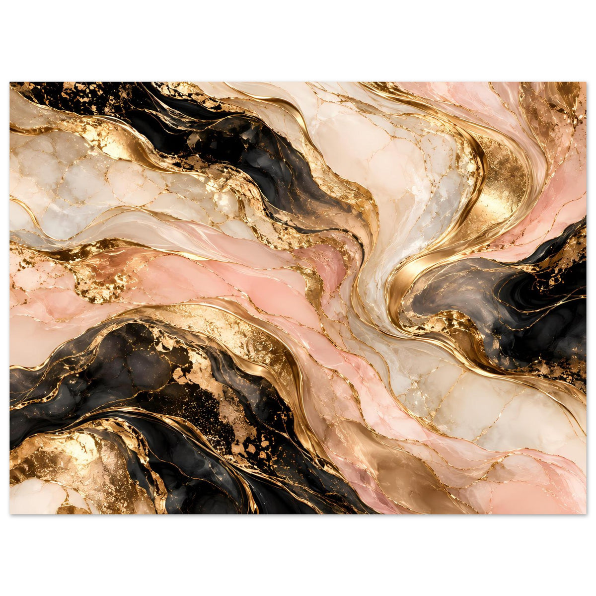 Marmor-Poster, horizontal, elegante Goldwirbel über rosa und dunklem Marmor