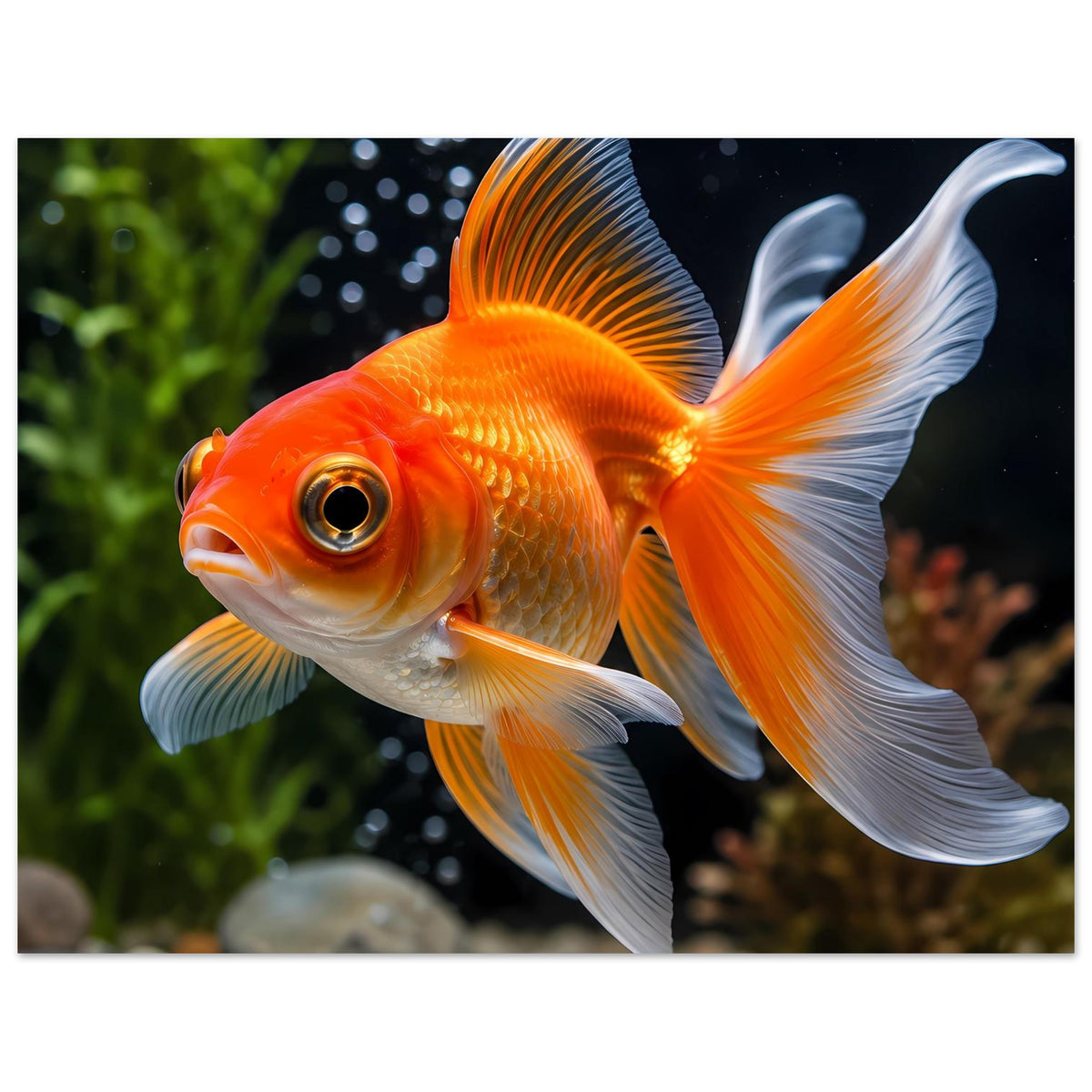 Goldfisch-Poster querformat: orangefarbener Goldfisch mit weißen Flossen