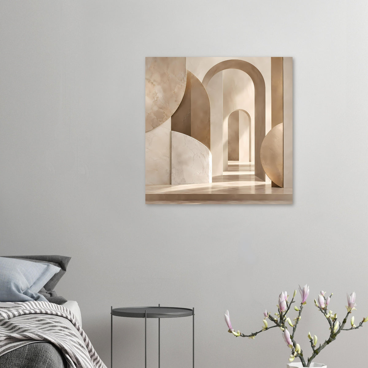 Kleines Kunstposter mit Bögen in Beige und Marmorstruktur, horizontal