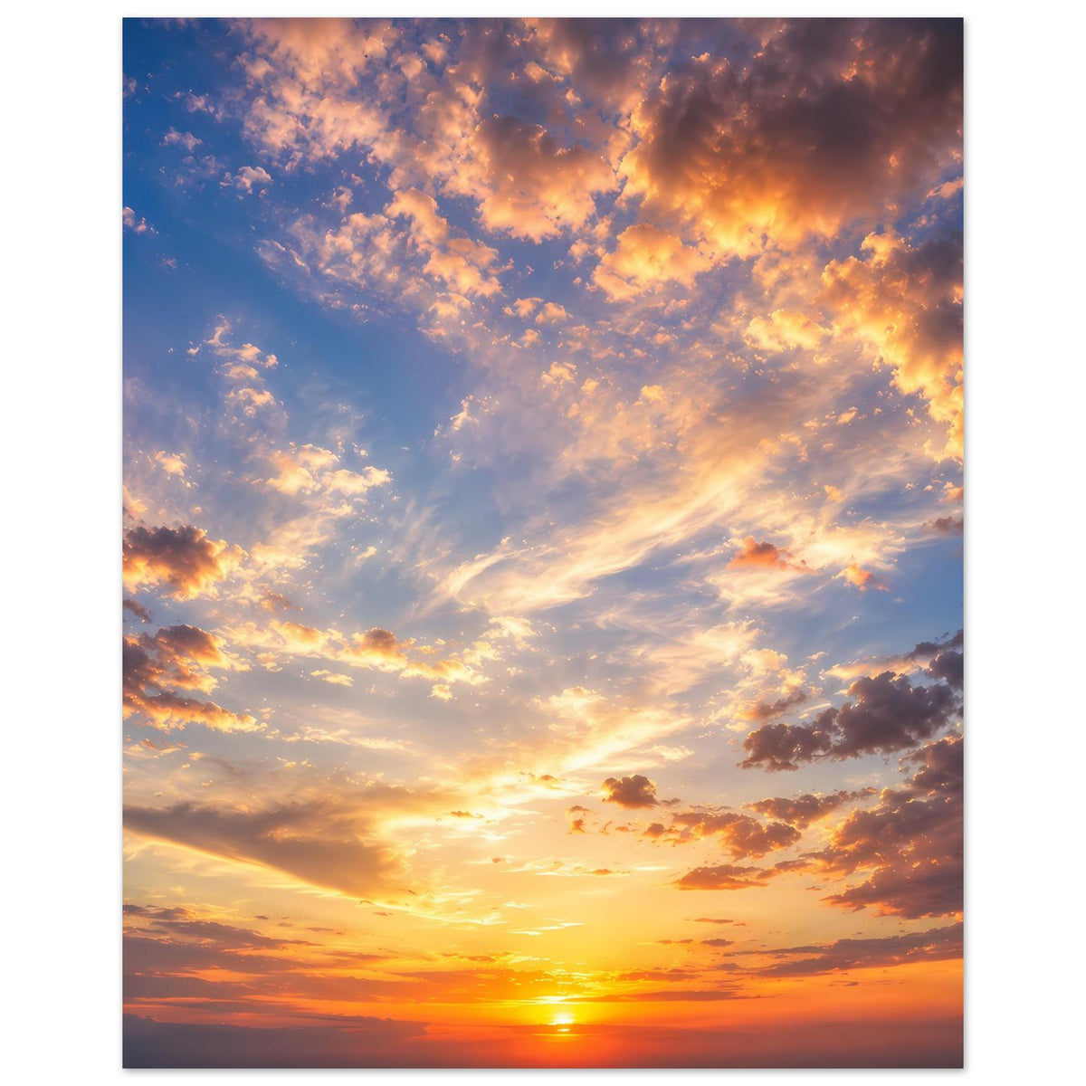 Poster Hochformat: Sonne am Horizont, orange-brauner Wolkenhimmel