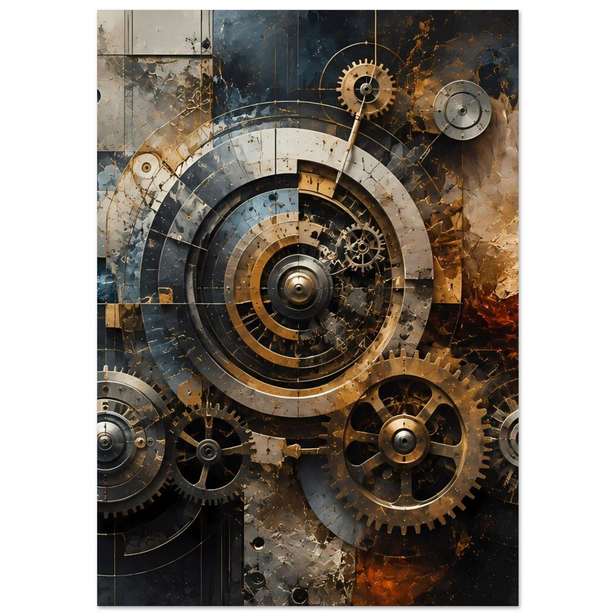 Poster mit Zahnrädern und Ringen, Steampunk-Stil, warm