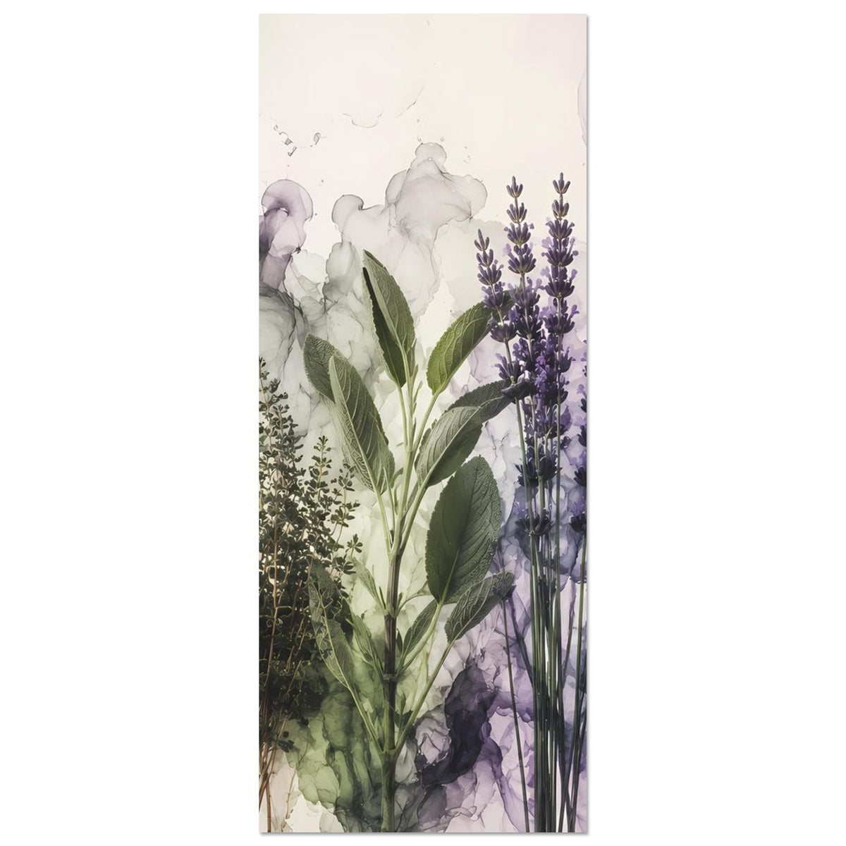 Botanisches Poster mit Lavendel, Kräutern und Blättern in Aquarelloptik, hochformatig
