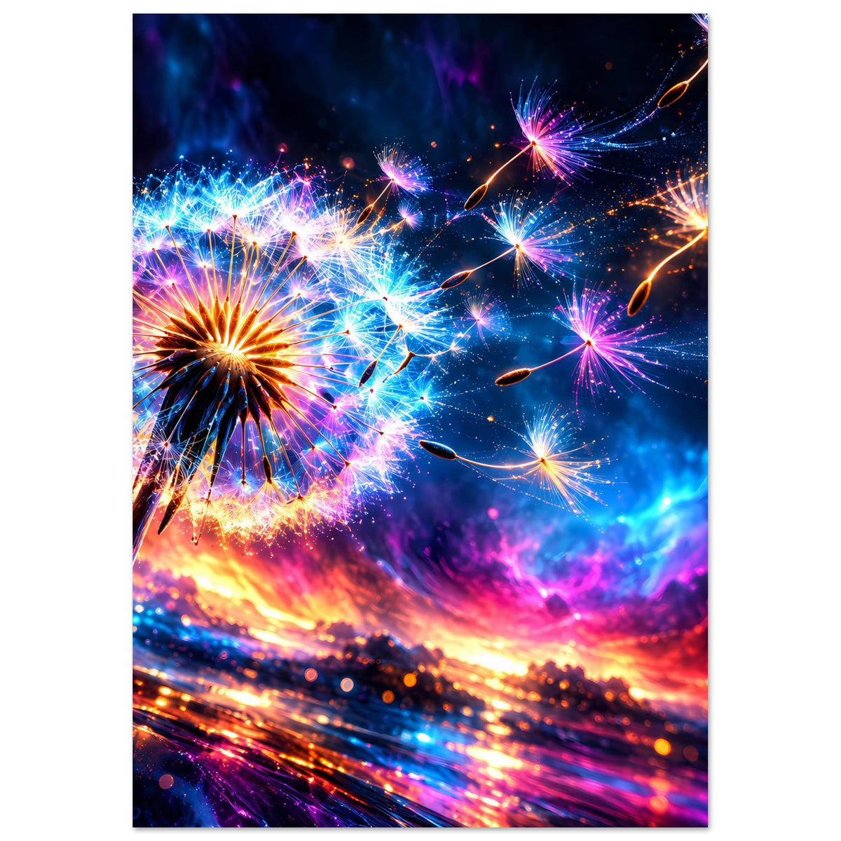 Poster mit Feuerwerk-Motiv, große Knallkugel links und Funkenregen rechts
