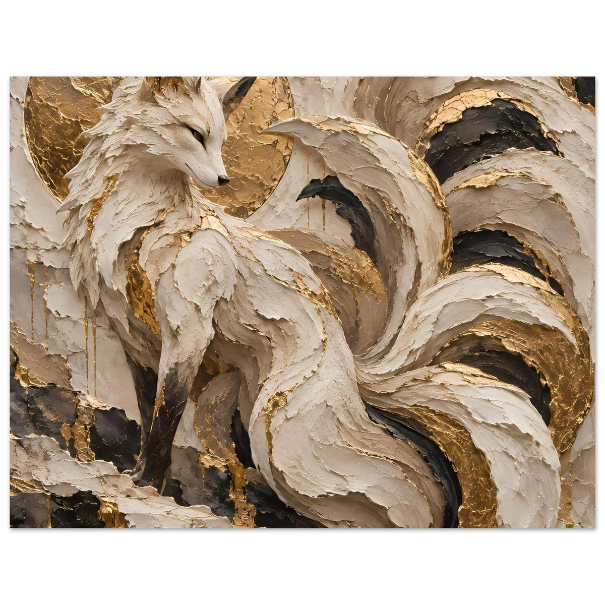 Fuchsposter, naher Blick auf Kopf und Vorderpfote, creme, Gold und Schwarz