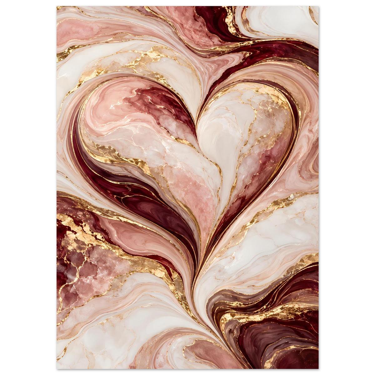 Herz-Marmor-Poster in Rosé, Burgund und Gold, vertikal