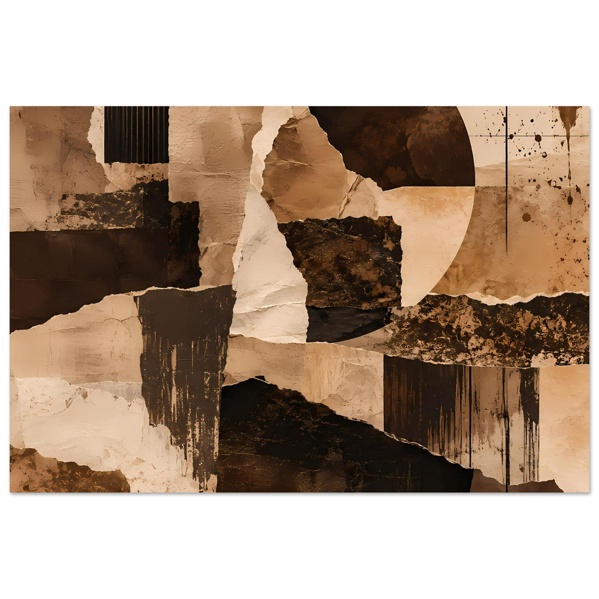 Horizontales Kunstposter mit Kreis im Hintergrund und erdigen Texturen in Braun und Beige