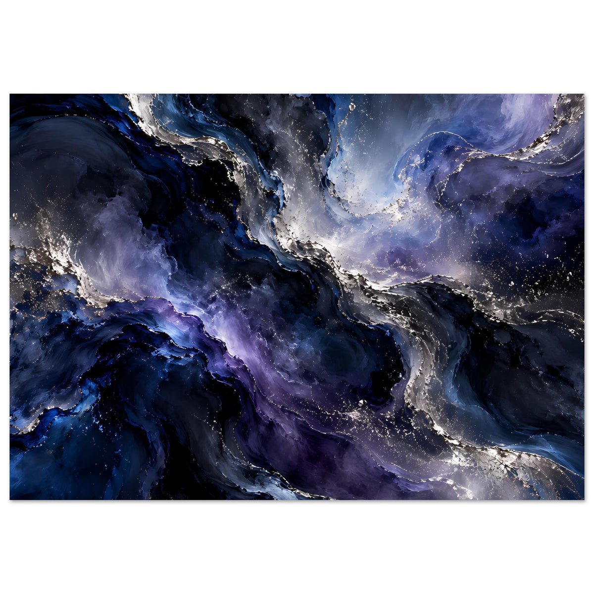 Weltraum-Poster im Querformat: großflächige Nebelwolken in Dunkelblau und Violett