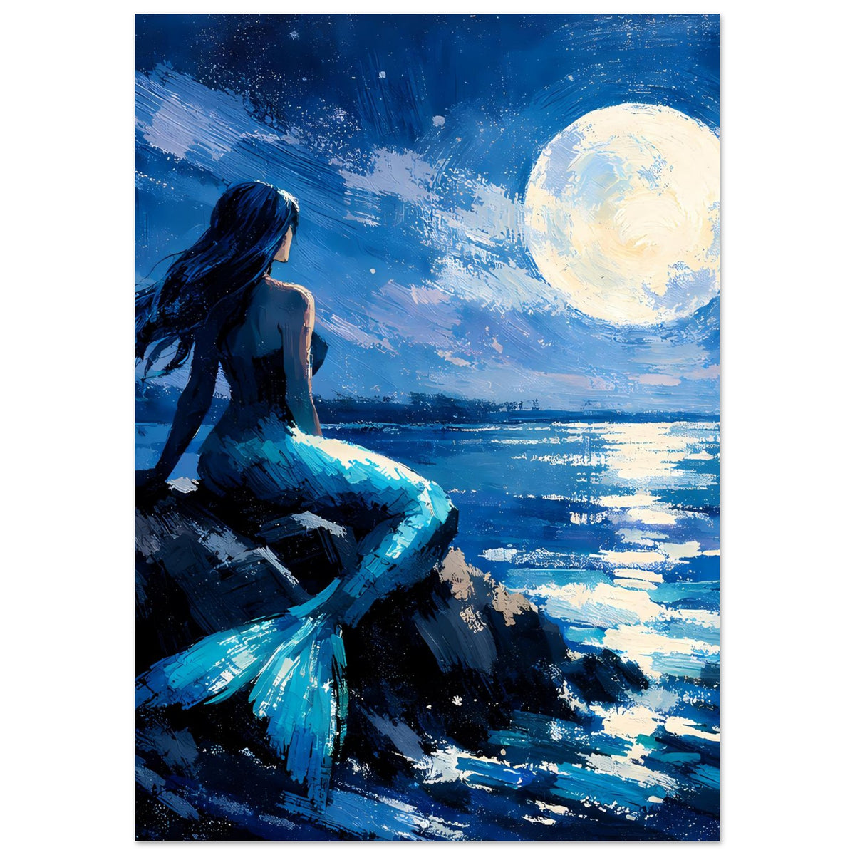Premium-Mattes Poster mit Meerjungfrau und Mondlichtspiegelungen auf dem Meer