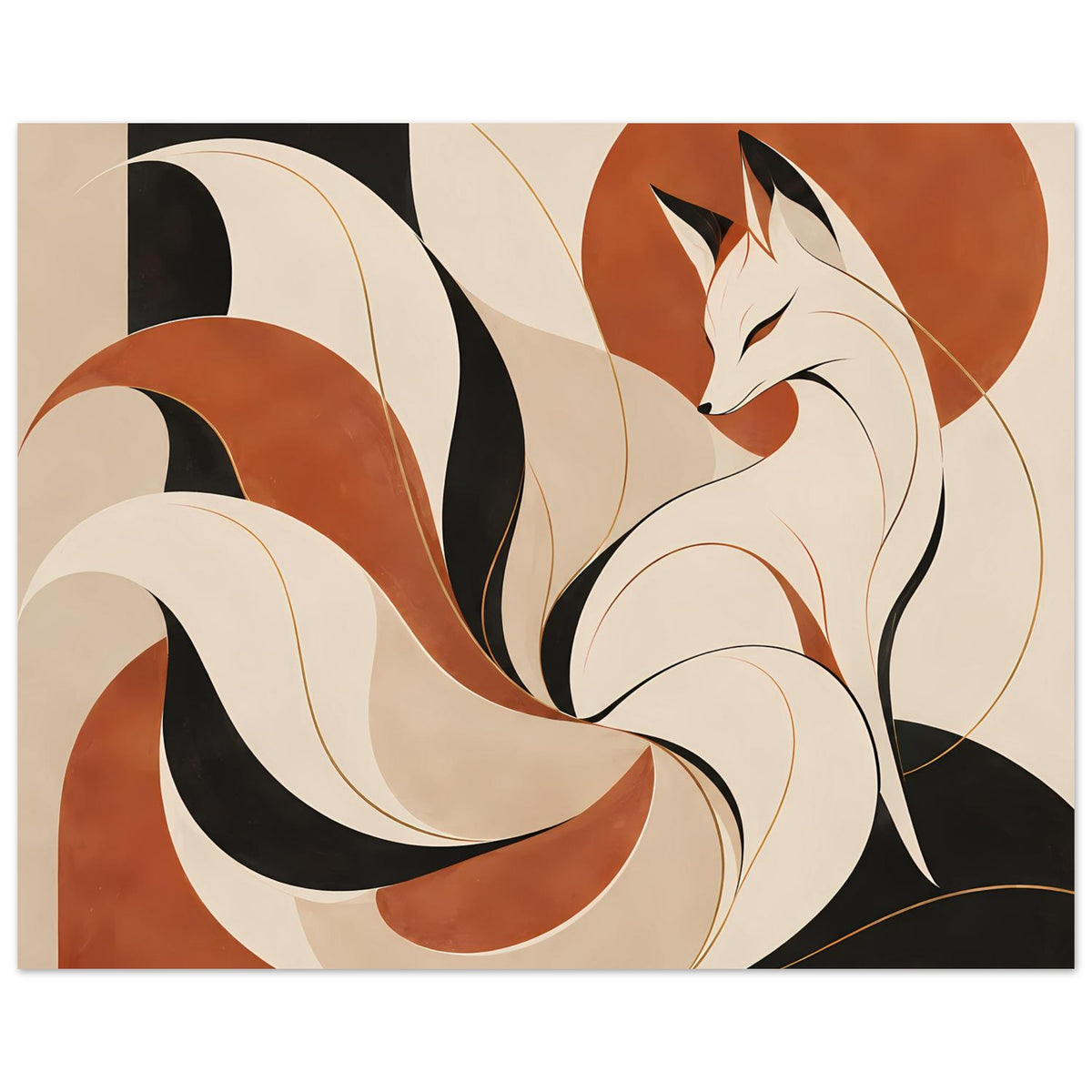 Querformat-Poster, Fuchsgeist mit neun Schweifen, Creme- und Rostbraunflächen