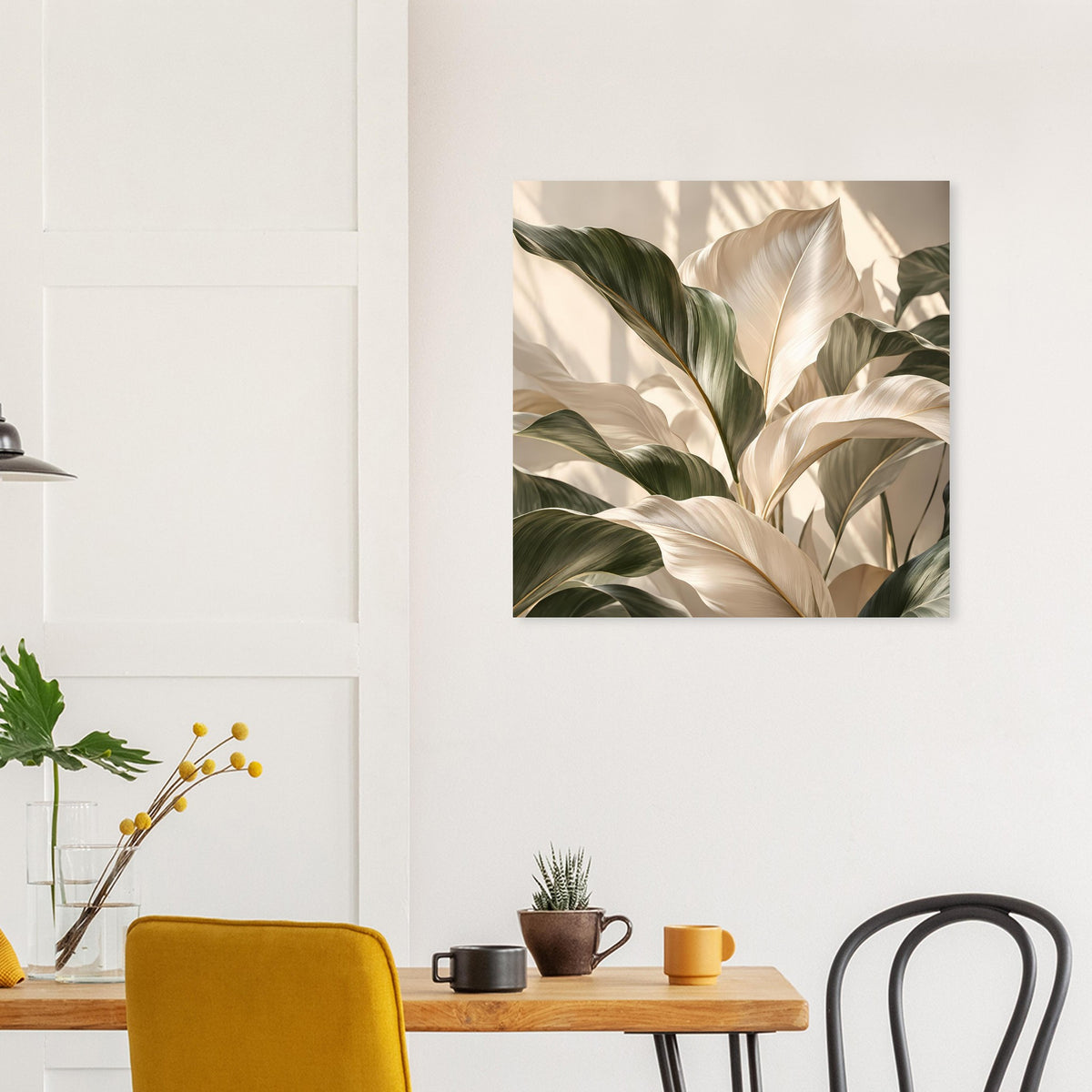 Pflanzenkunst-Poster mit Blattstrukturen in Grün und beigen Farbtönen