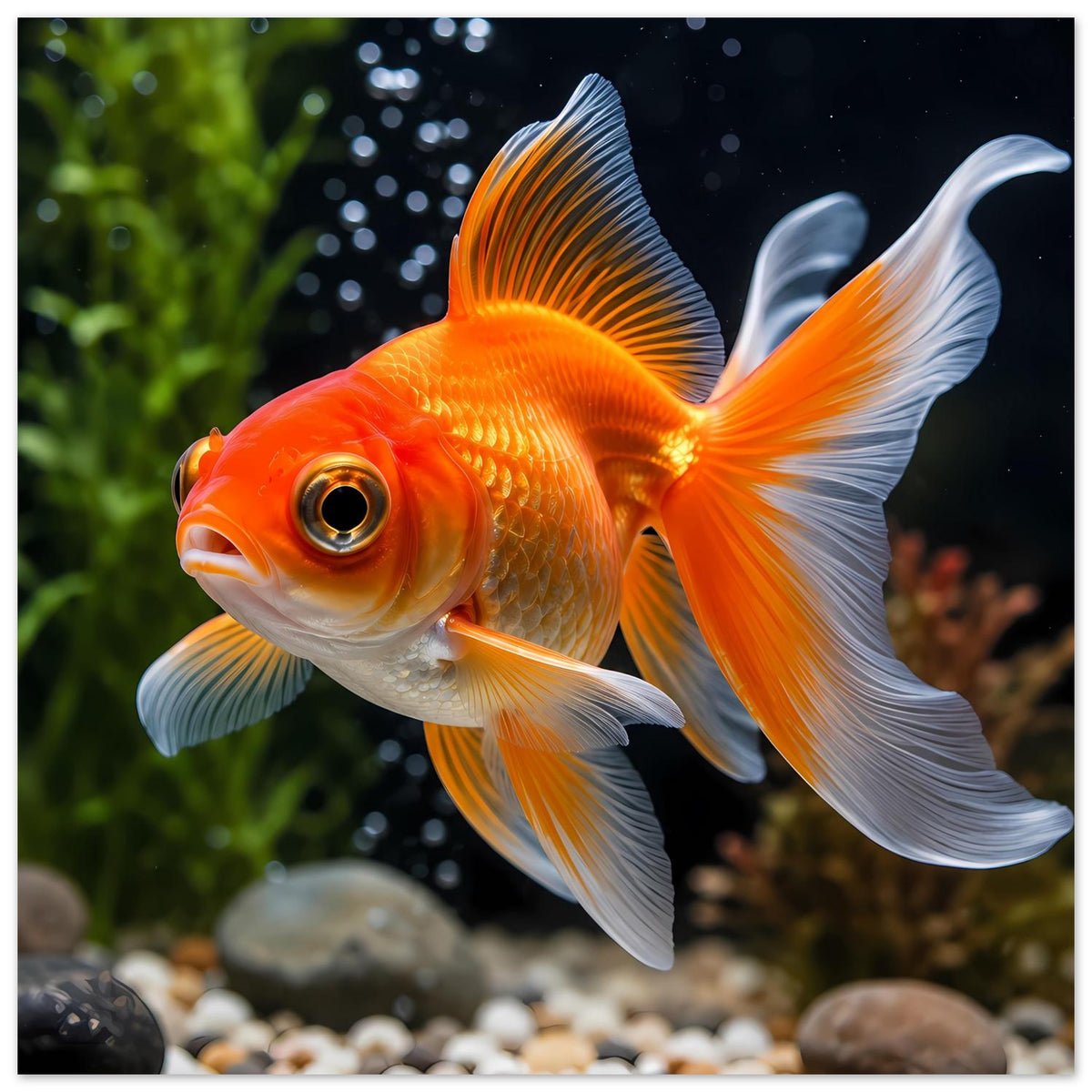 Goldfisch-Poster: orangefarbener Goldfisch mit weißen Flossen, detailreich