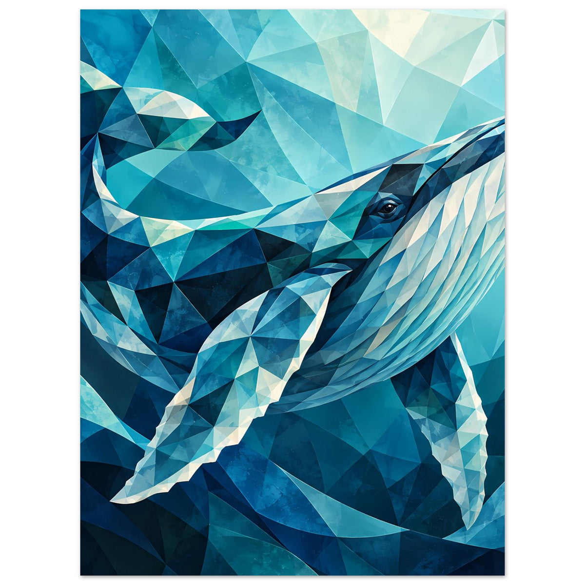 Geometrisches Blauwal-Poster im Hochformat, Blauwal in Blau und Aquamarin-Optik