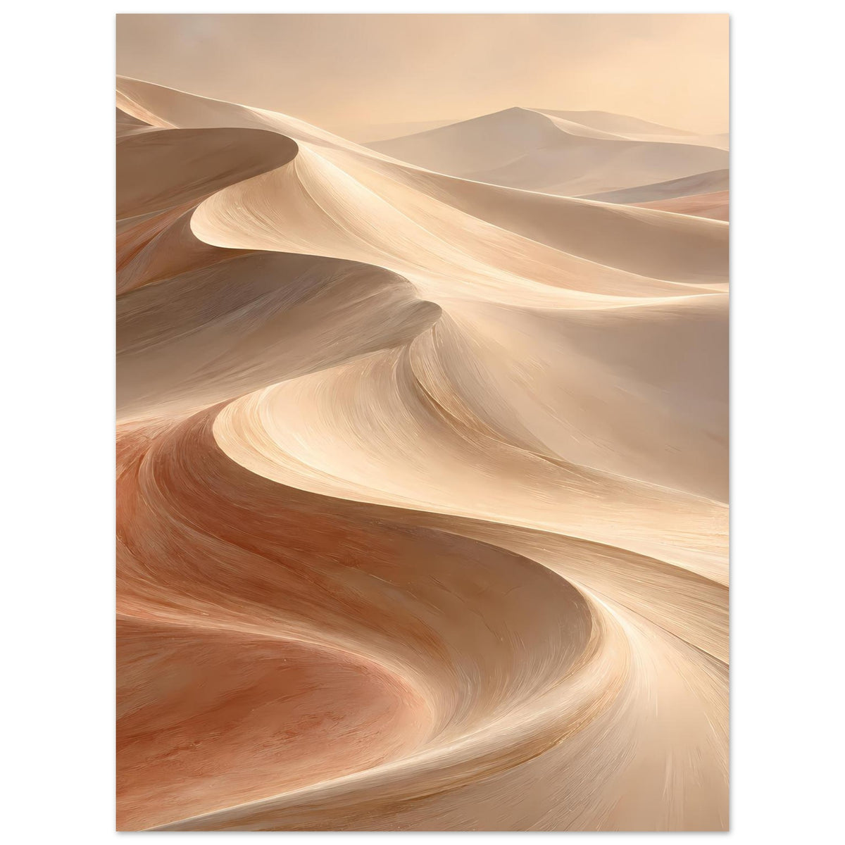 Poster mit Sanddünen im Hochformat, weiche Kurven in Beige, Braun und Rostrot