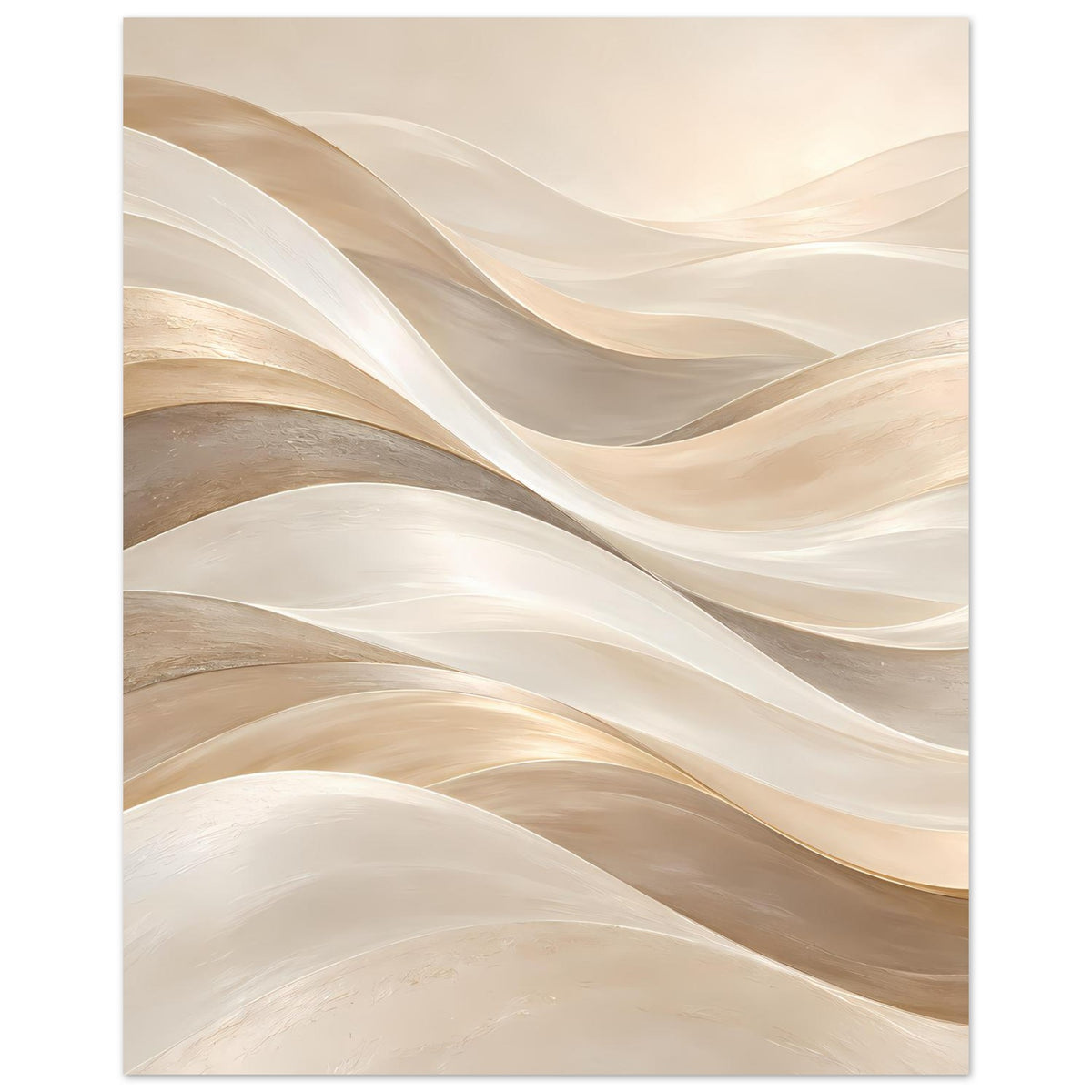 Abstraktes Wellenkunstposter in Creme und Goldtönen, vertikal