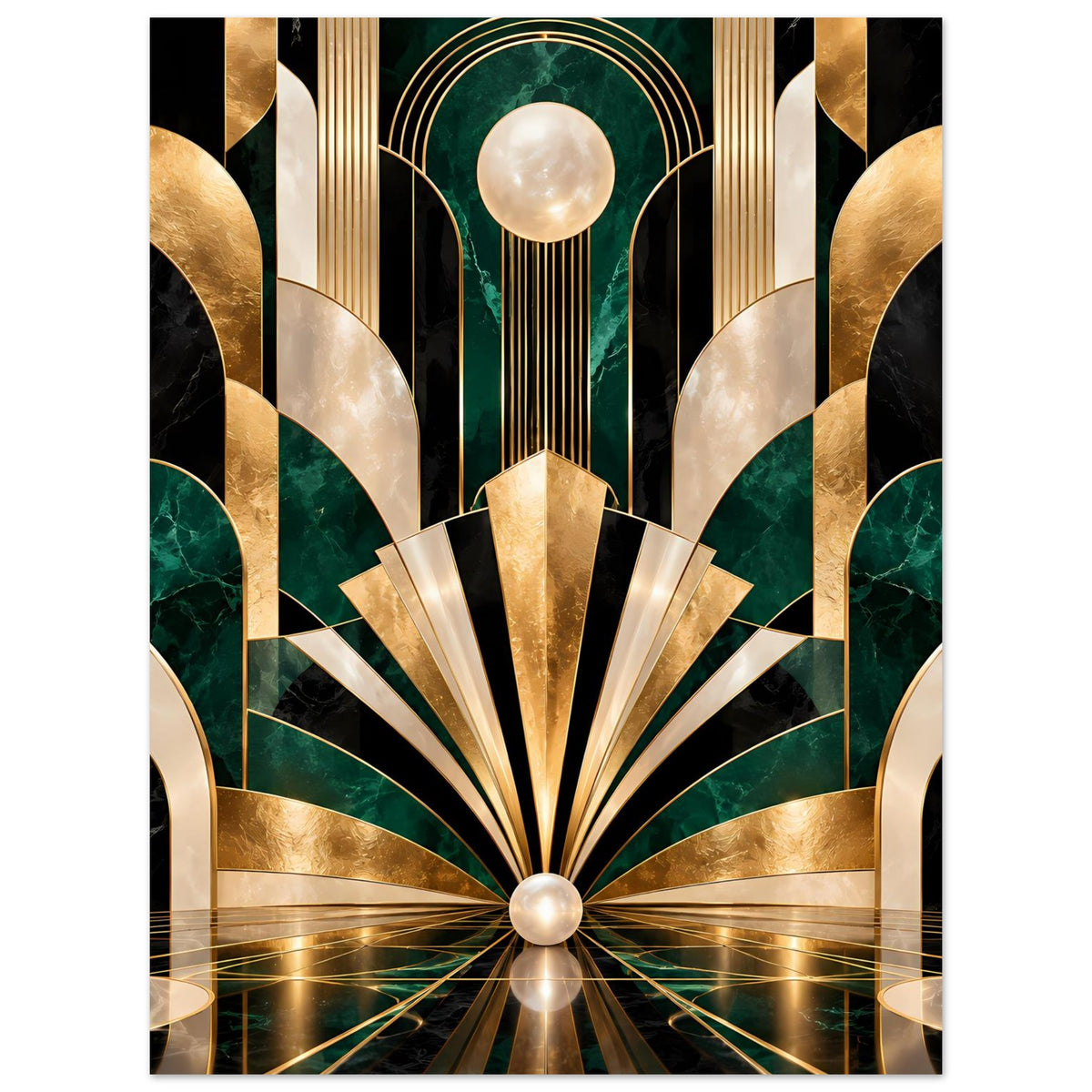 Art-Déco-Poster mit Gold- und Smaragdmotiv, vertikal