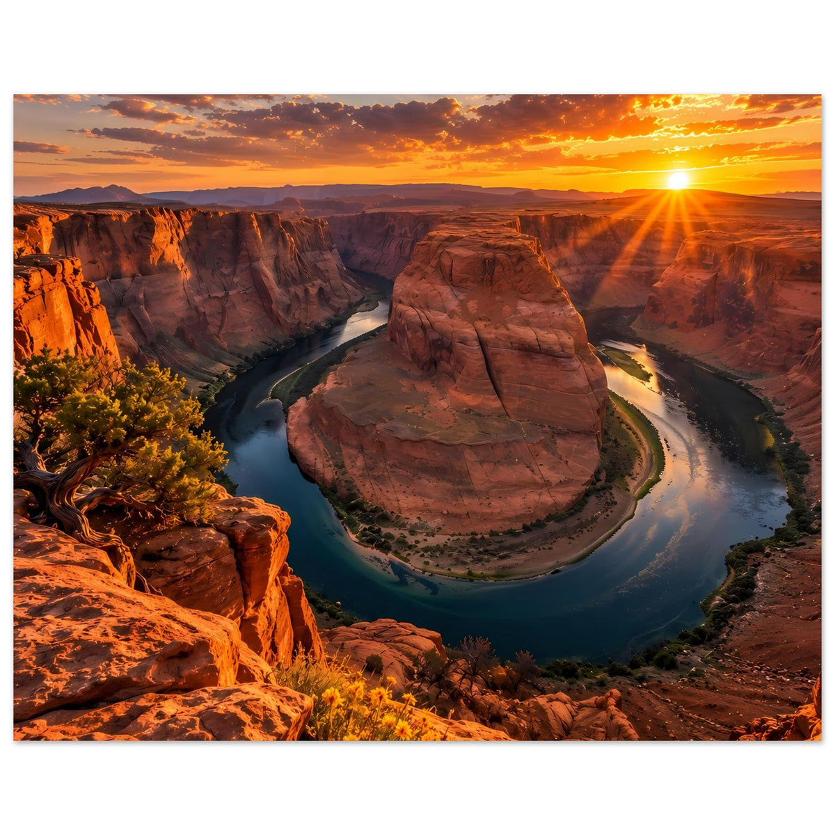 Wandposter mit Canyon und Fluss-Schleife bei Sonnenuntergang, rote Felswände