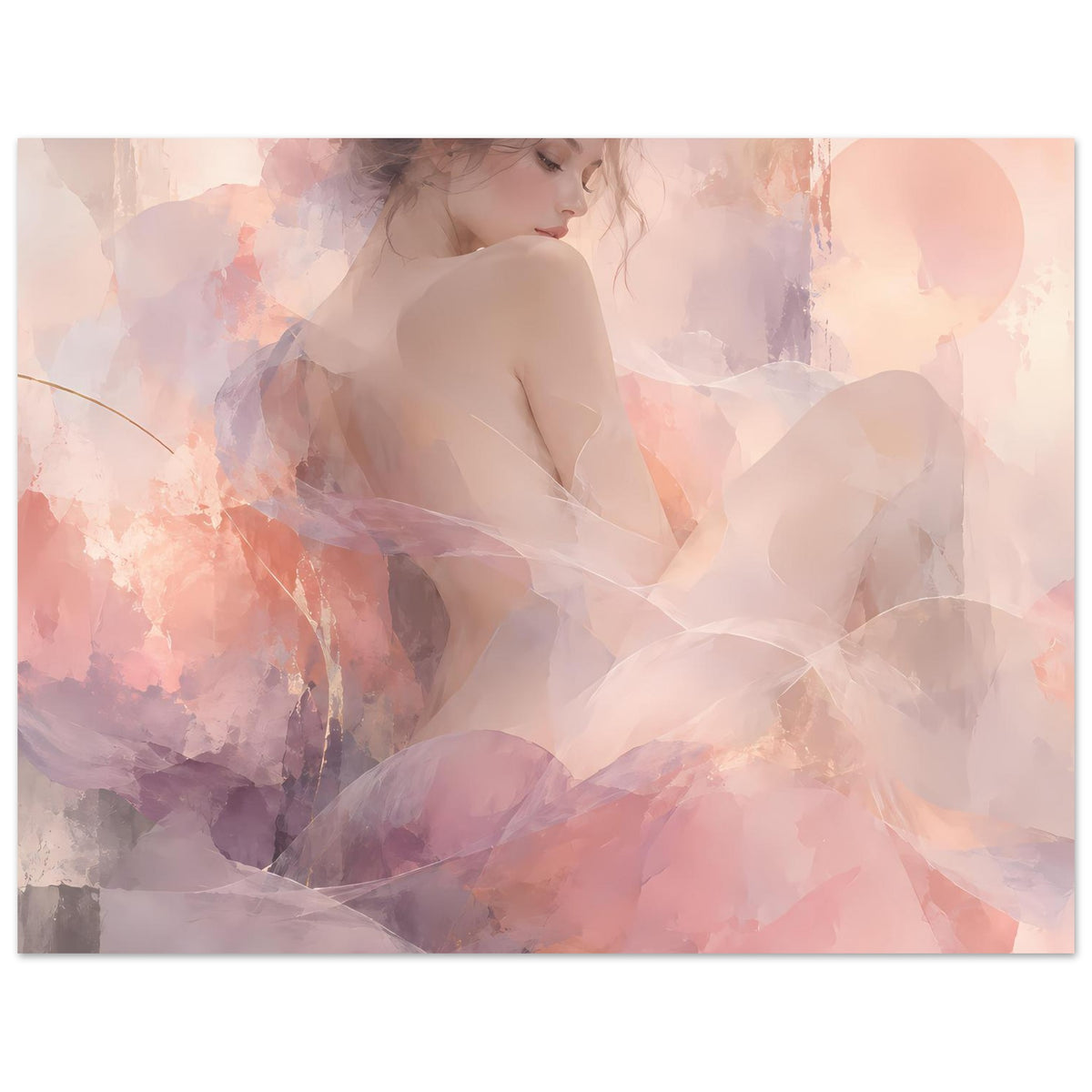 Horizontales Poster mit abstrakter Frauenszene, zarte Blush- und Lavendeltöne