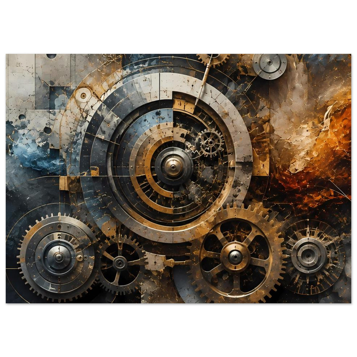 Poster mit Steampunk-Zahnrädern, warmen Metalltönen, Querformat