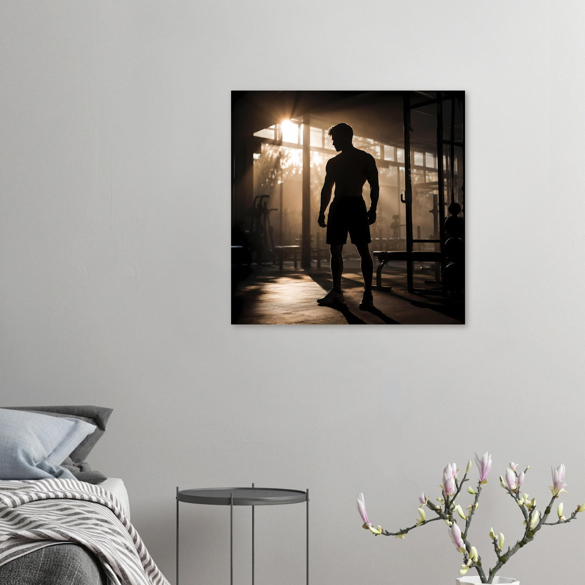 Fitness-Poster als Wandbild mit dunkler Sportler-Silhouette, Ganzkörperansicht