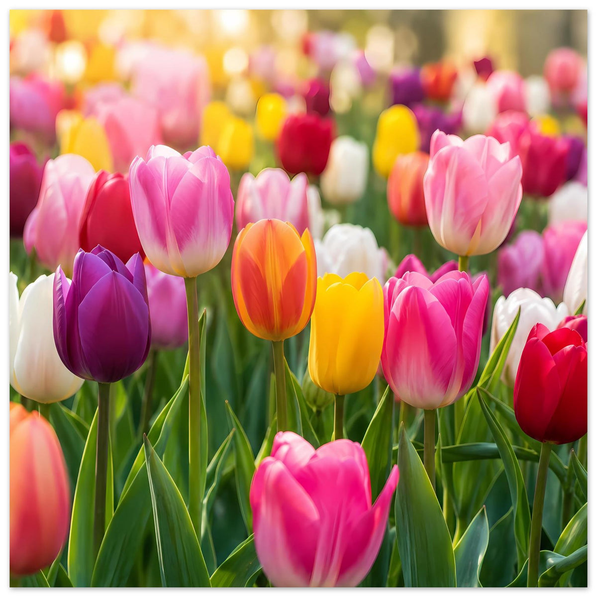Tulpen-Gartenposter mit rosa, violetten und orangefarbenen Tulpenblüten