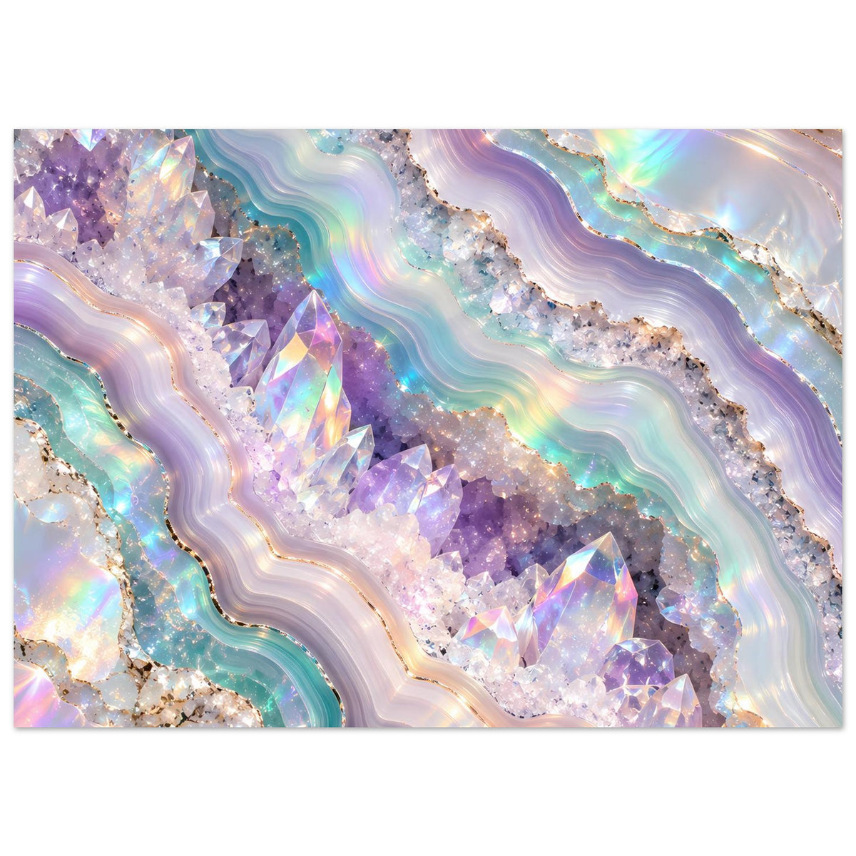 Holografisches Kristall-Geode-Poster, horizontales Motiv mit goldenen Glitzerakzenten