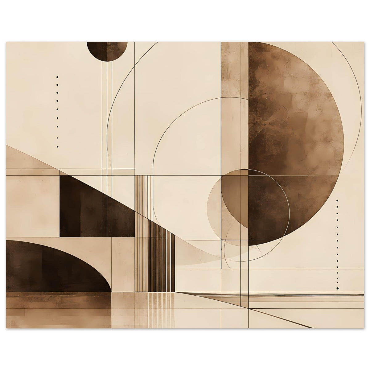 Geometrischer Kunstdruck, horizontaler Ausschnitt: großer Kreis, Streifen und Diagonalen.
