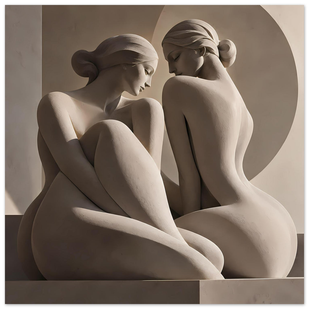 Hochformatiges Kunstposter: zwei klassische Aktskulpturen, weibliche Figuren, sitzend