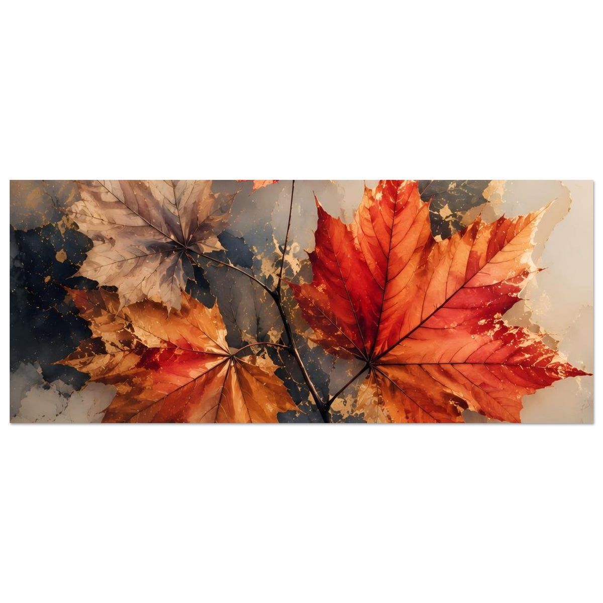 Herbstposter (horizontal) mit roten Ahornblättern und dunklen Zweigen, abstrakt