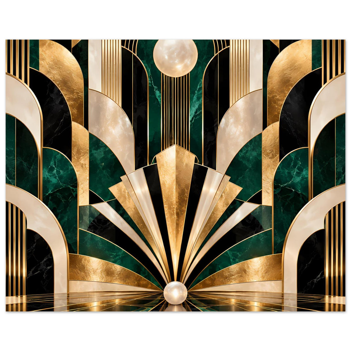 Art-Déco-Poster mit Gold-, Schwarz- und Smaragdmustern, horizontal