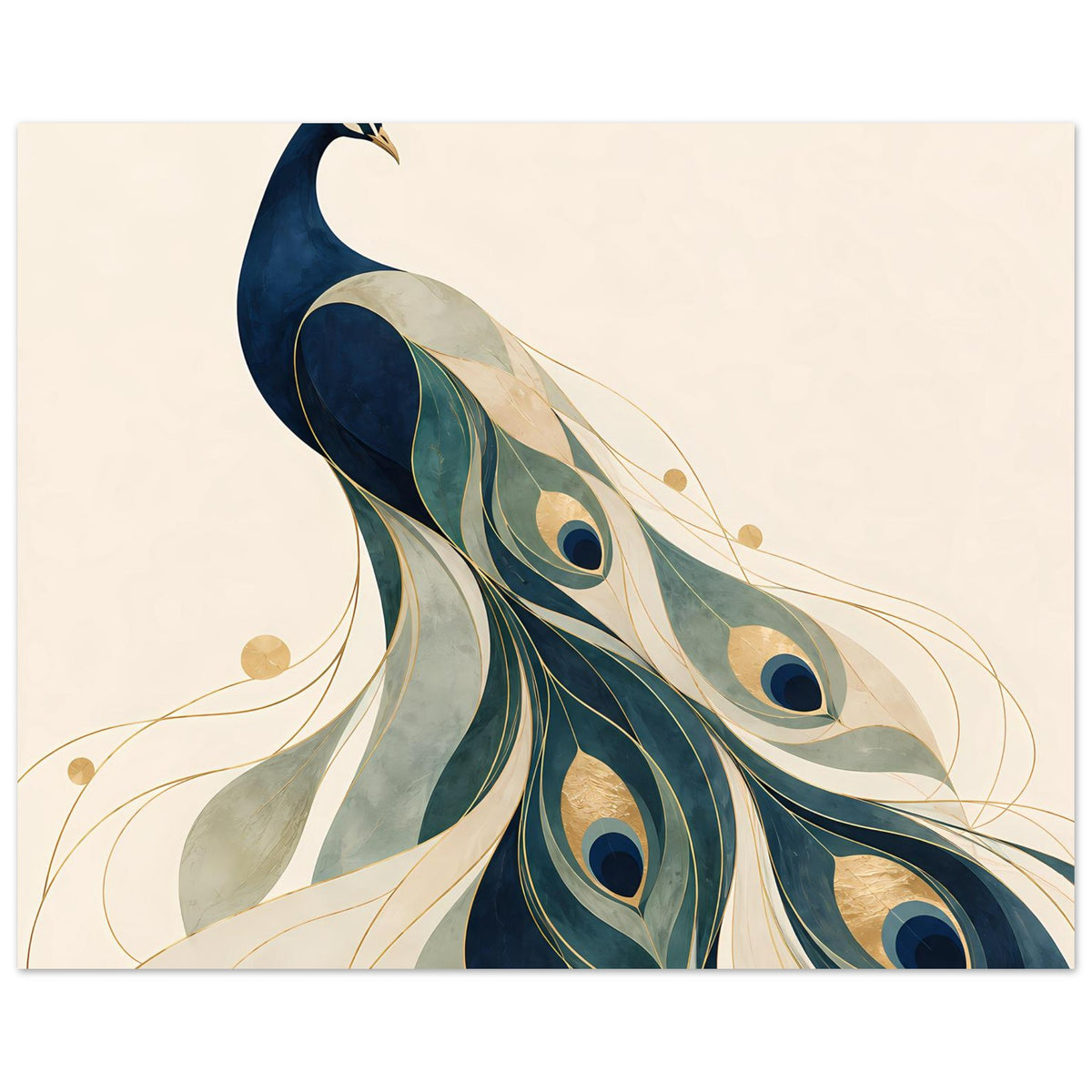 Pfau-Porträtposter, Kopf und Hals mit blauem Farbverlauf und grünen Akzenten