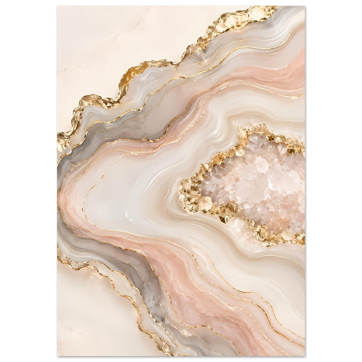 Abstraktes Poster mit Geodenmotiv in Rosé, Creme, Grau und Gold