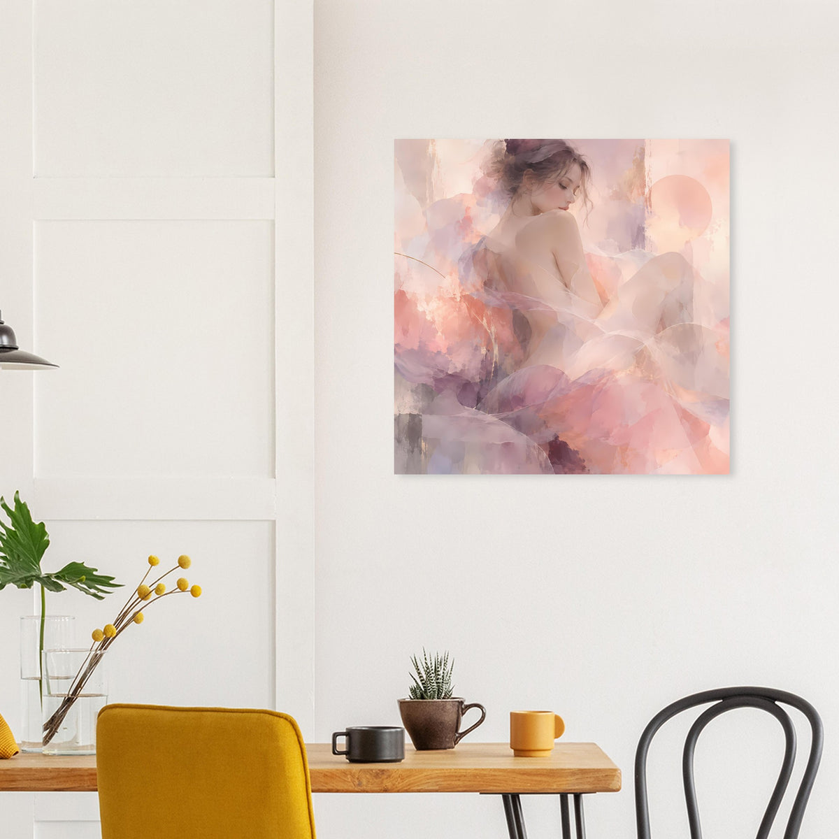 Aquarell-Poster mit Frauenporträt in Rosé und Lavendel