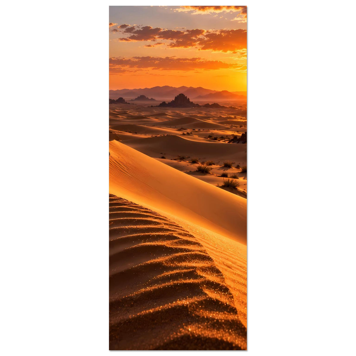 Poster im Hochformat: Wüstenpanorama mit Sonnenuntergang und langem Dünenkamm