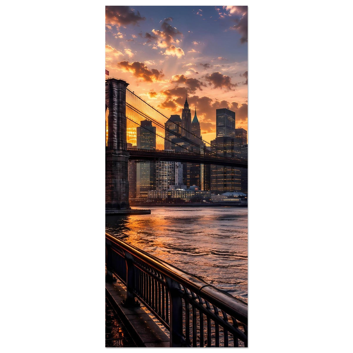 Hochformat-Poster: Brooklyn Bridge und Manhattan-Skyline, Abendhimmel