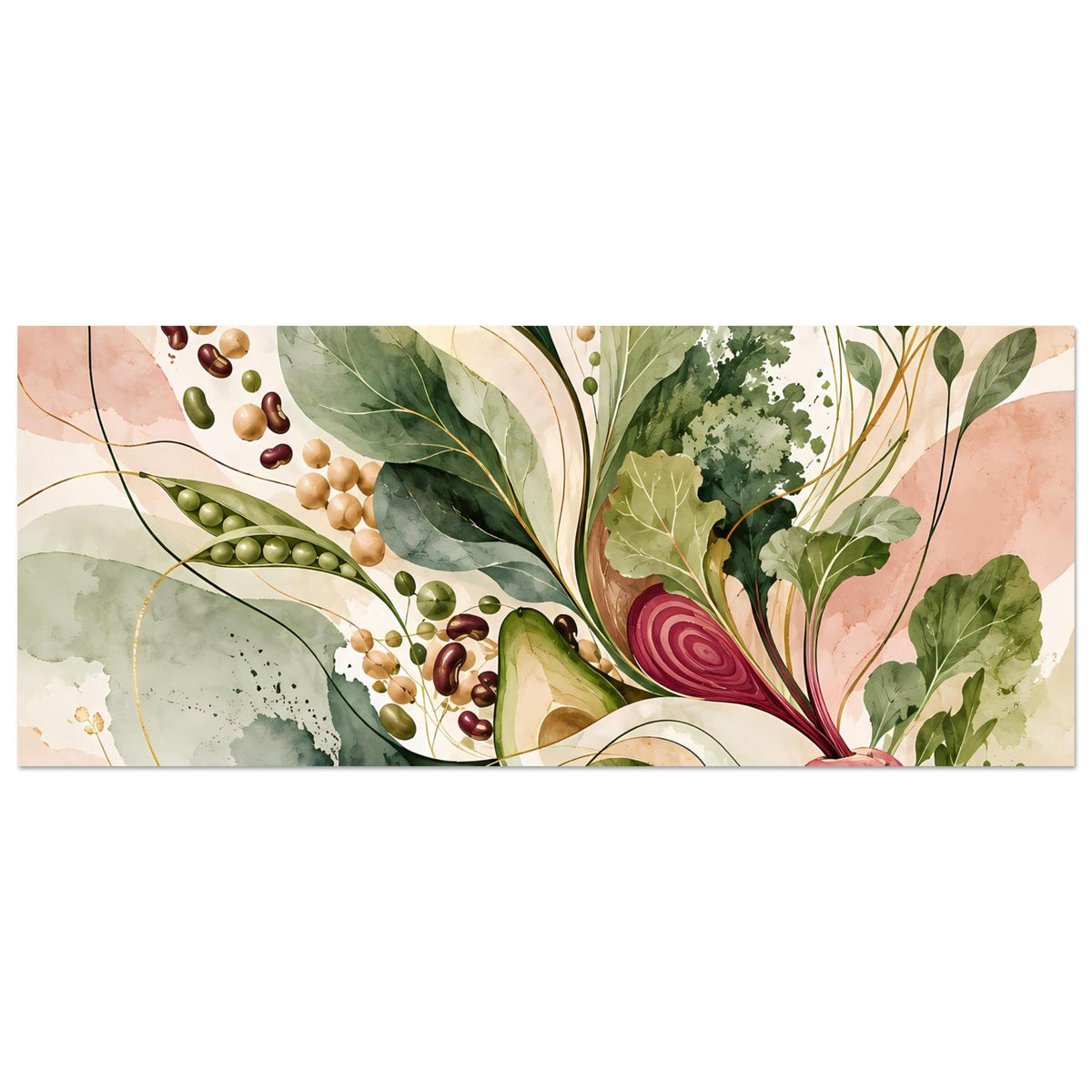 Botanisches Naturposter mit abstrakten Blättern in Salbeigrün, Beige und Rosé