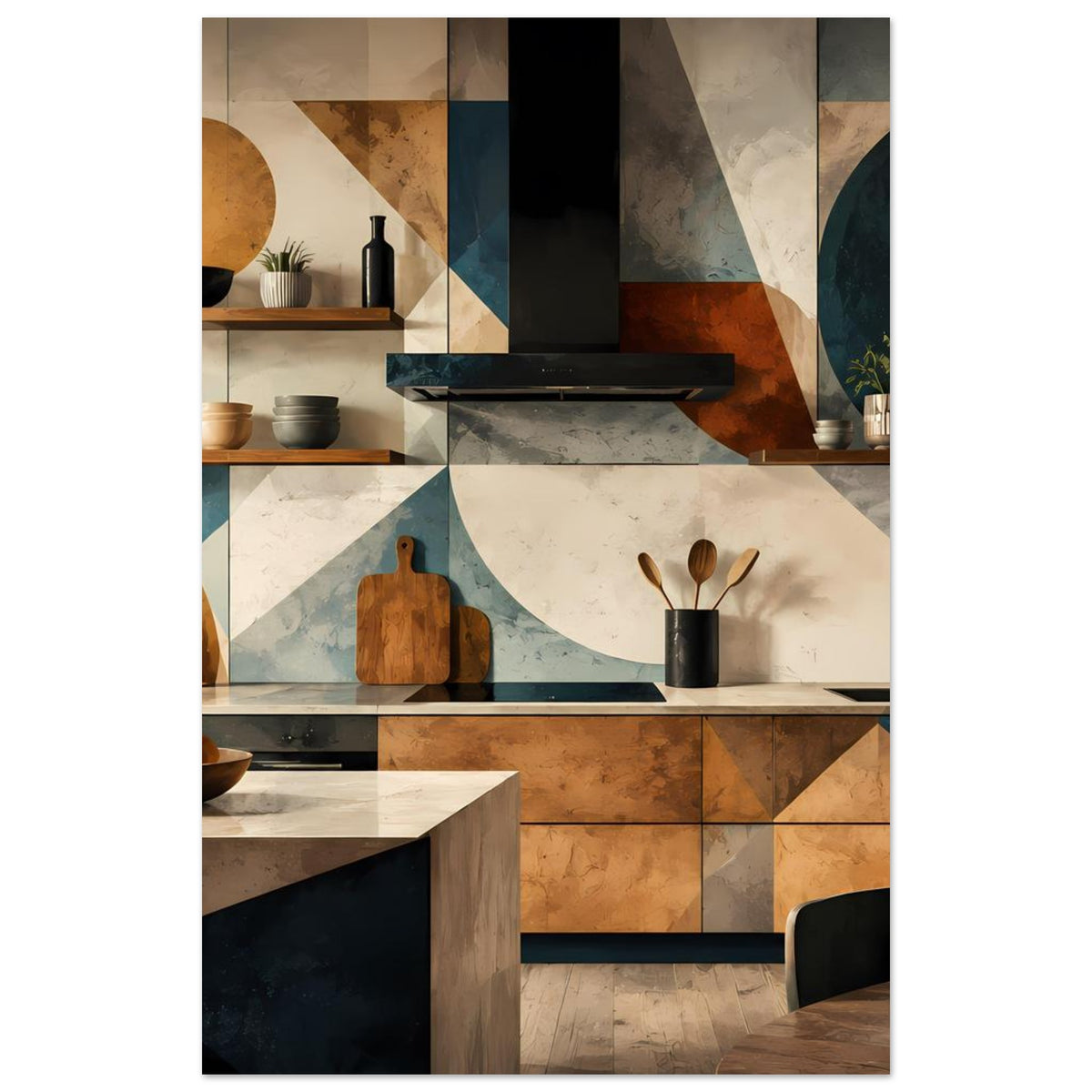 Küchenkunst-Poster: Ausschnitt der modernen Küchenzeile mit geometrischen Segmenten