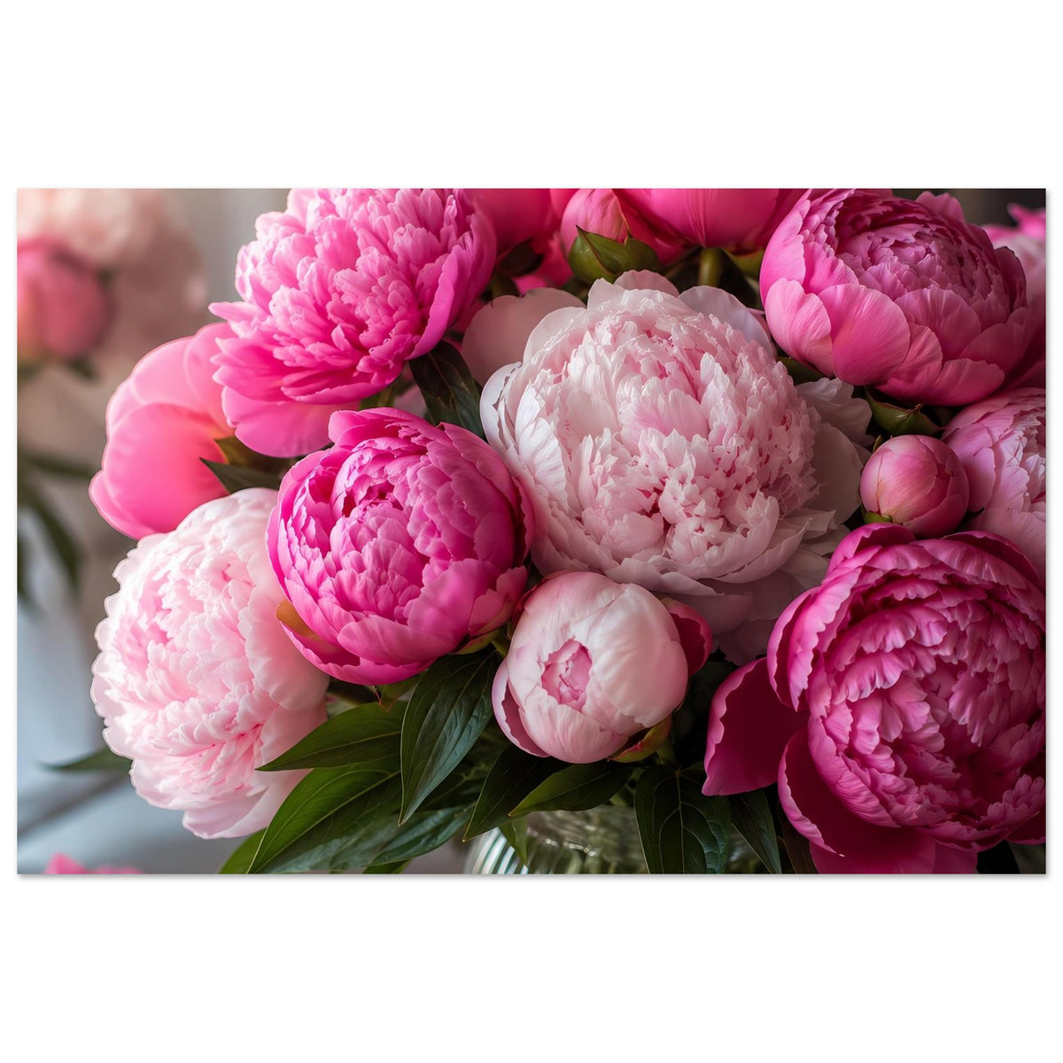 Poster: Detailreiches Pfingstrosen-Bouquet in verschiedenen Pinktönen und Weiß