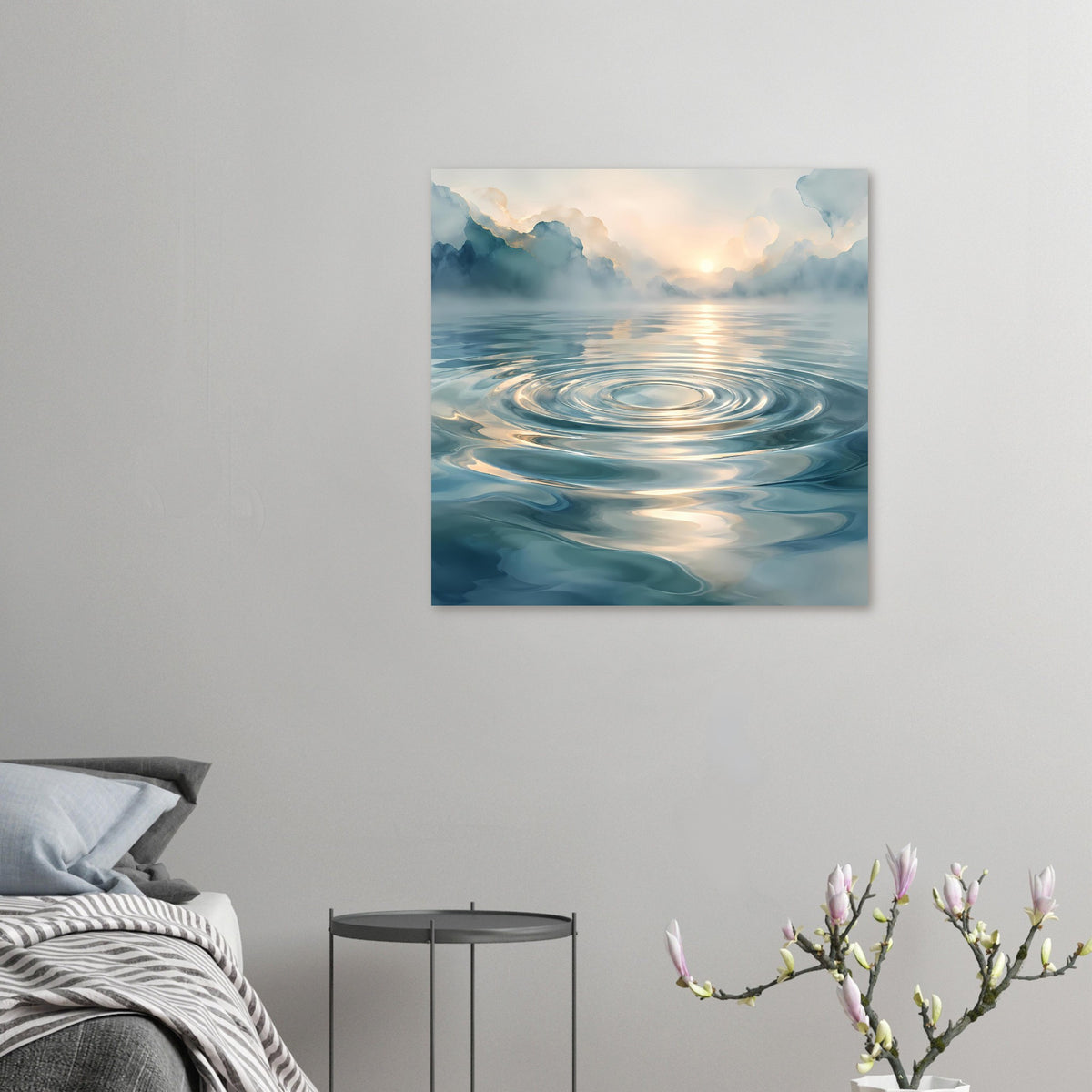 Kleines Poster mit Wasserwellen und goldener Reflexion in ruhigen blauen Gewässern