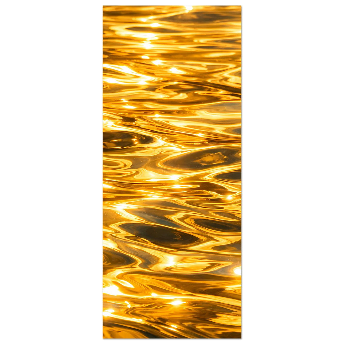 Abstraktes Poster, vertikal: gold-oranges Wellenmuster mit dunklen Einsprengseln, matt.