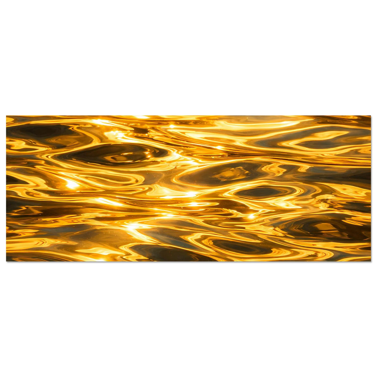 Querformat-Abstraktposter mit goldenen Flächen und dunklen Schlieren, matt